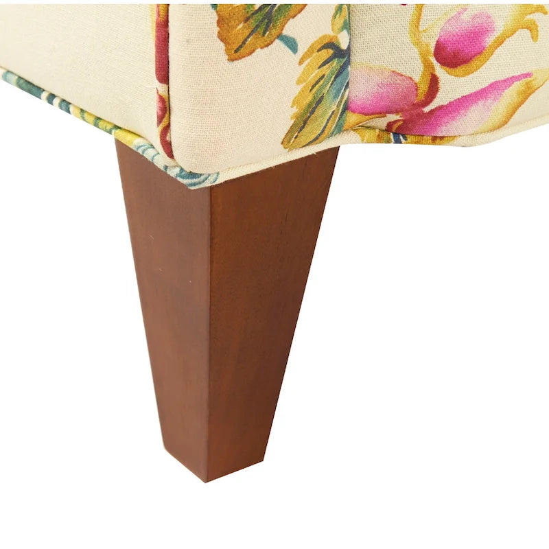 Floral Print Upholstered Armchair with Birchwood Frame