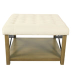 Square Tufted Storage Ottoman with Wood Shelf