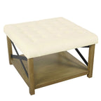 Square Tufted Storage Ottoman with Wood Shelf