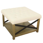 Square Tufted Storage Ottoman with Wood Shelf