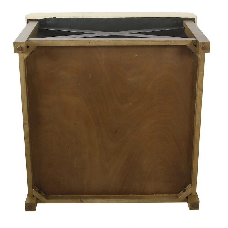 Square Tufted Storage Ottoman with Wood Shelf