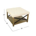 Square Tufted Storage Ottoman with Wood Shelf