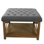 Square Tufted Storage Ottoman with Wood Shelf