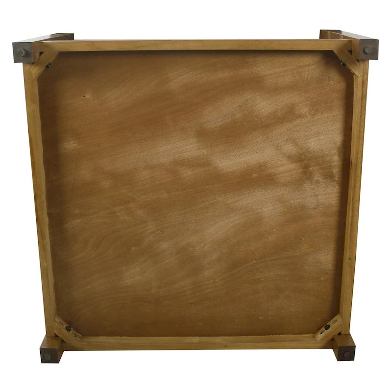 Square Tufted Storage Ottoman with Wood Shelf