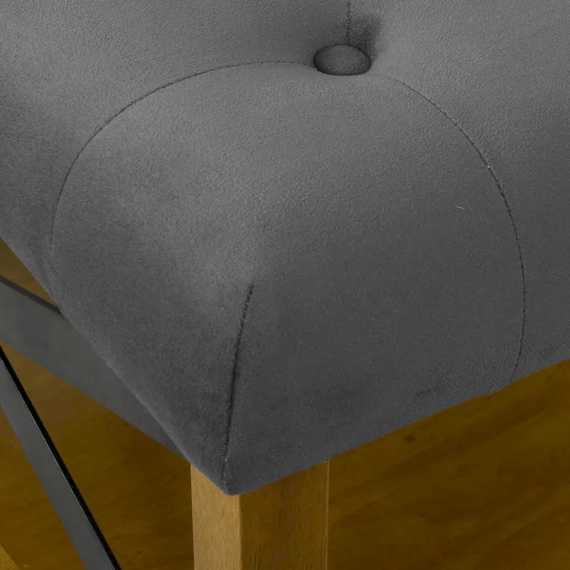 Square Tufted Storage Ottoman with Wood Shelf