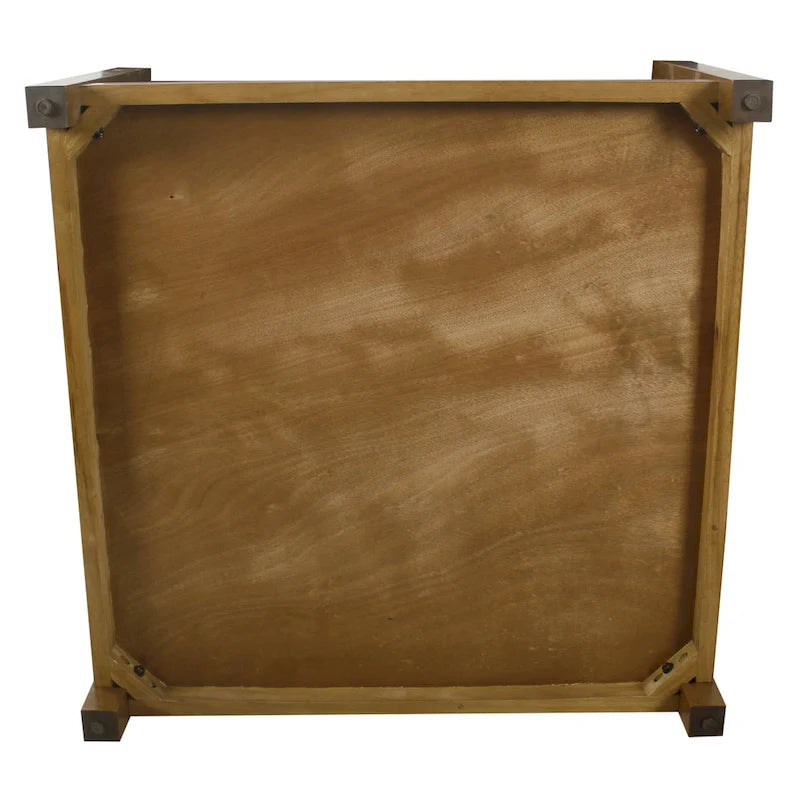 Square Tufted Storage Ottoman with Wood Shelf