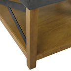 Square Tufted Storage Ottoman with Wood Shelf