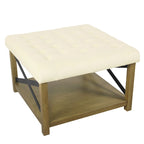 Square Tufted Storage Ottoman with Wood Shelf