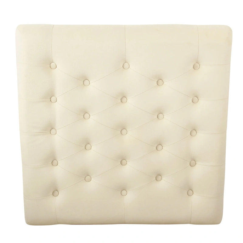 Square Tufted Storage Ottoman with Wood Shelf