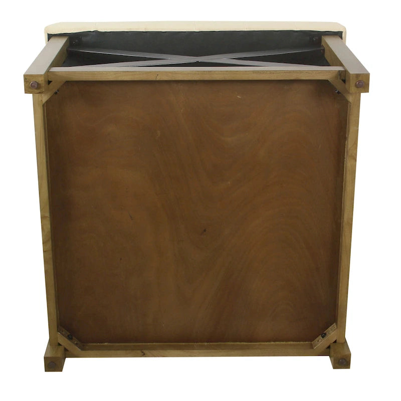 Square Tufted Storage Ottoman with Wood Shelf