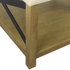 Square Tufted Storage Ottoman with Wood Shelf