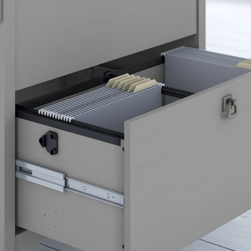 L-Shaped Desk Office Suite with File Cabinet and Bookcase, Cape Cod Gray