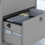 L-Shaped Desk Office Suite with File Cabinet and Bookcase, Cape Cod Gray