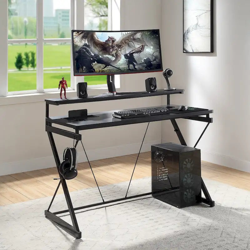 47.8 in. Gaming Desk with RGB LED Lighting and Monitor Shelf