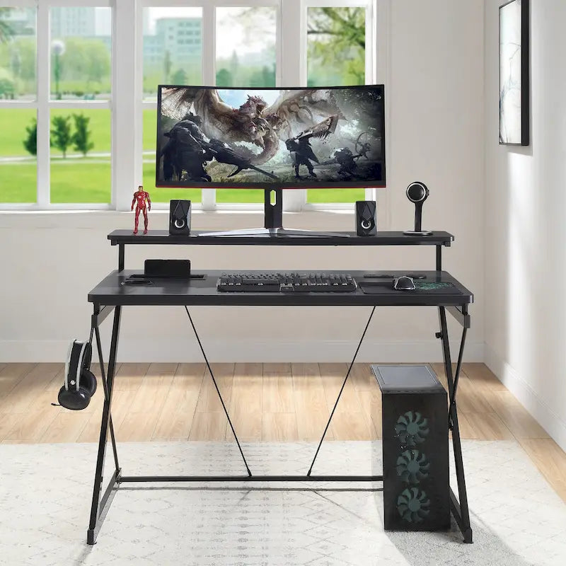 47.8 in. Gaming Desk with RGB LED Lighting and Monitor Shelf
