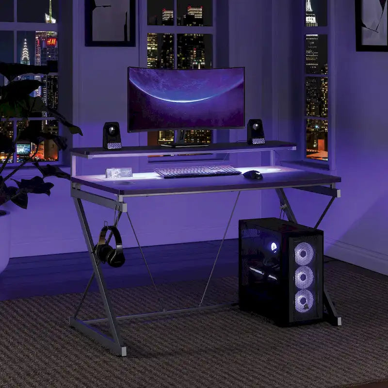 47.8 in. Gaming Desk with RGB LED Lighting and Monitor Shelf