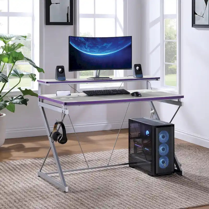 47.8 in. Gaming Desk with RGB LED Lighting and Monitor Shelf