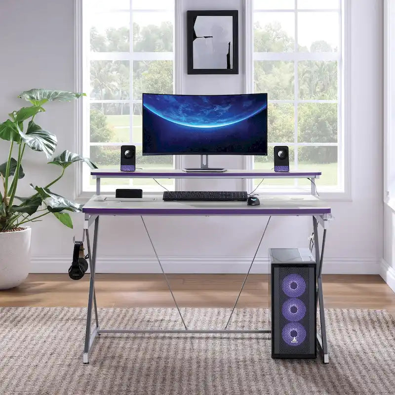 47.8 in. Gaming Desk with RGB LED Lighting and Monitor Shelf