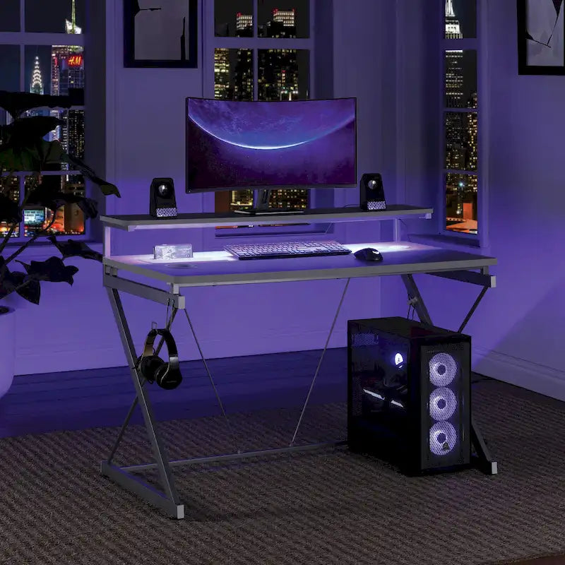 47.8 in. Gaming Desk with RGB LED Lighting and Monitor Shelf