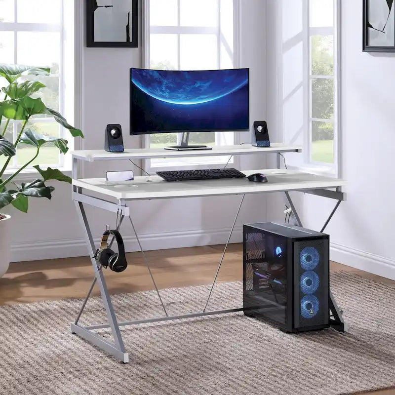 47.8 in. Gaming Desk with RGB LED Lighting and Monitor Shelf