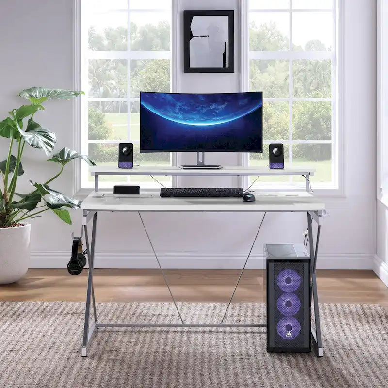 47.8 in. Gaming Desk with RGB LED Lighting and Monitor Shelf