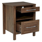 Nightstand with Pull-Out USB Charging Shelf and Bottom Drawer
