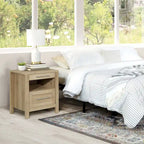 Nightstand with Pull-Out USB Charging Shelf and Bottom Drawer