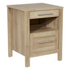 Nightstand with Pull-Out USB Charging Shelf and Bottom Drawer