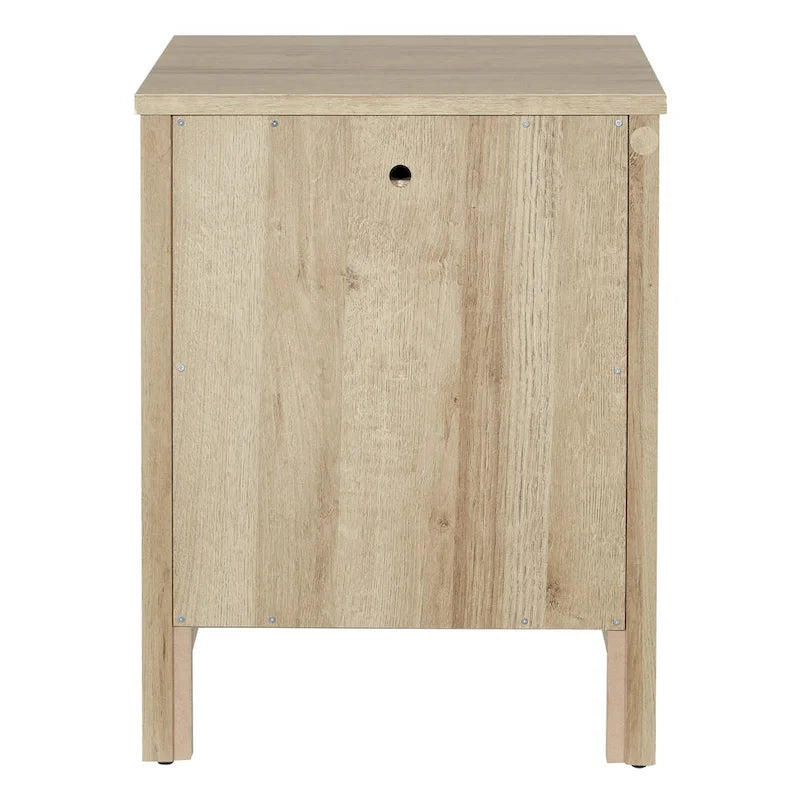 Nightstand with Pull-Out USB Charging Shelf and Bottom Drawer