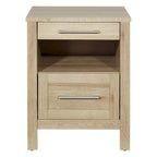 Nightstand with Pull-Out USB Charging Shelf and Bottom Drawer