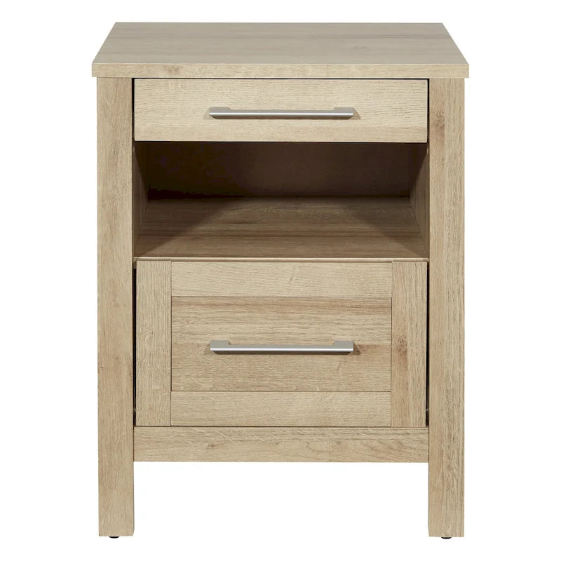 Nightstand with Pull-Out USB Charging Shelf and Bottom Drawer