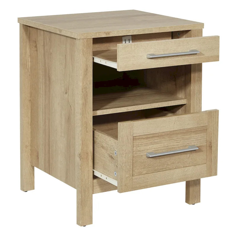 Nightstand with Pull-Out USB Charging Shelf and Bottom Drawer
