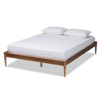 Walnut Brown Wood Bed Frame with Turned Legs