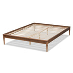 Walnut Brown Wood Bed Frame with Turned Legs