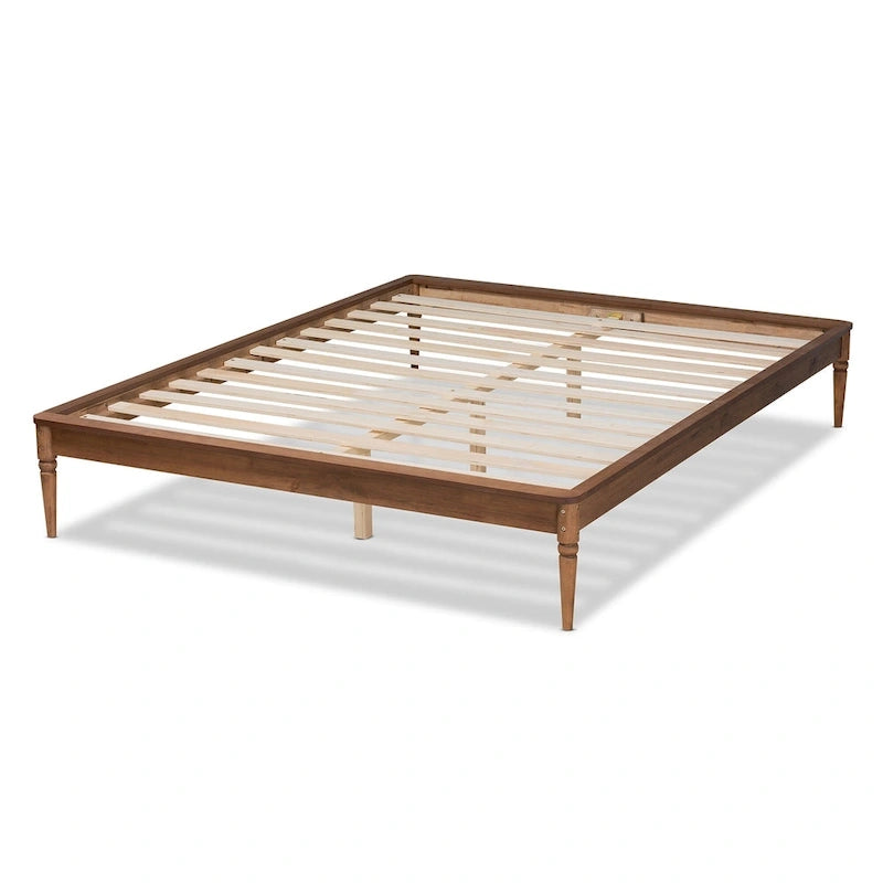 Walnut Brown Wood Bed Frame with Turned Legs