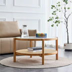 Circular Double-Layer Solid Wood & Glass Coffee Table