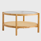 Circular Double-Layer Solid Wood & Glass Coffee Table