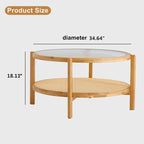 Circular Double-Layer Solid Wood & Glass Coffee Table