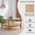Circular Double-Layer Solid Wood & Glass Coffee Table
