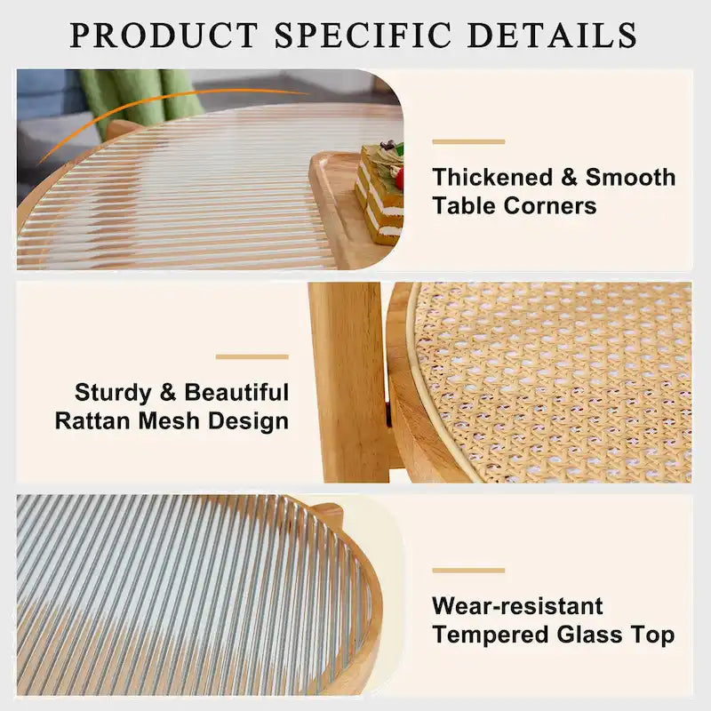 Circular Double-Layer Solid Wood & Glass Coffee Table