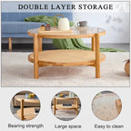 Circular Double-Layer Solid Wood & Glass Coffee Table