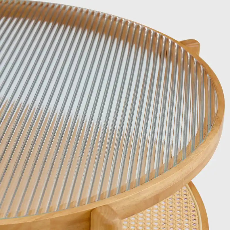 Circular Double-Layer Solid Wood & Glass Coffee Table