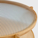 Circular Double-Layer Solid Wood & Glass Coffee Table