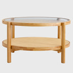 Circular Double-Layer Solid Wood & Glass Coffee Table