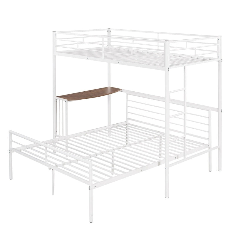Twin Over Full Metal Bunk Bed with Desk, Ladder and Metal Slats