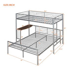 Twin Over Full Metal Bunk Bed with Desk, Ladder and Metal Slats