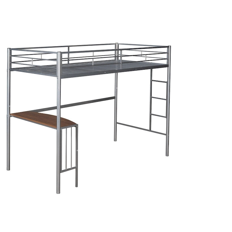 Twin Over Full Metal Bunk Bed with Desk, Ladder and Metal Slats