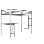 Twin Over Full Metal Bunk Bed with Desk, Ladder and Metal Slats