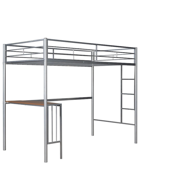 Twin Over Full Metal Bunk Bed with Desk, Ladder and Metal Slats