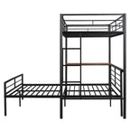 Twin Over Full Metal Bunk Bed with Desk, Ladder and Metal Slats